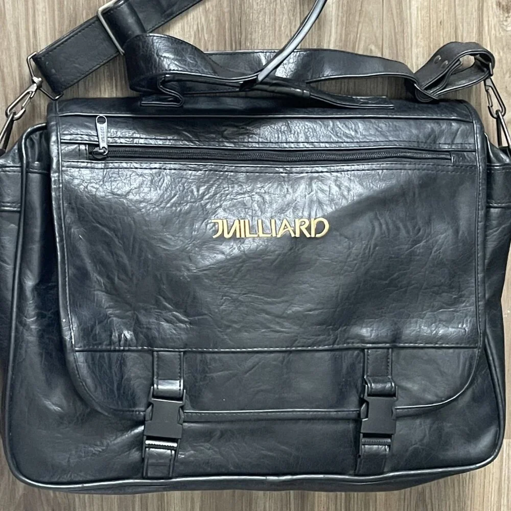 JUILLIARD computer bag Black leather vinyl R-Tech Laptop Case crossbody bag